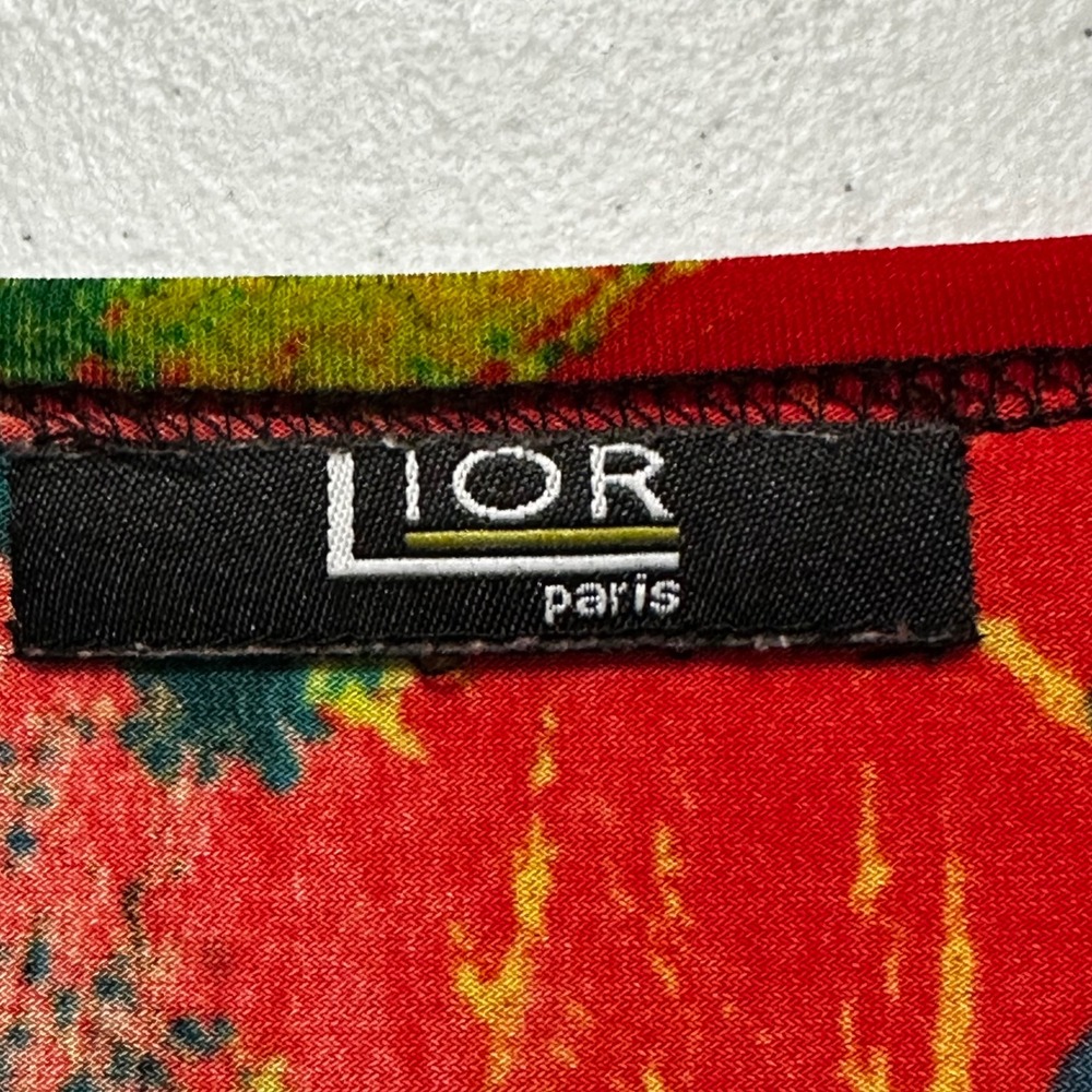 LIOR Paris Artistic Abstract Floral Print Black 3/4 Sleeve‎ Tunic Top Bell Hem M - Picture 3 of 5